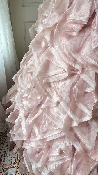 Sweet 15 Quinceanera Dress Ball Gown Strapless Pink With Tiered Layers Long 15th Birthday Gown RC0528