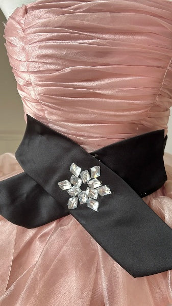 Sweet 15 Quinceanera Dress Ball Gown Strapless Pink With Tiered Layers Long 15th Birthday Gown RC0528
