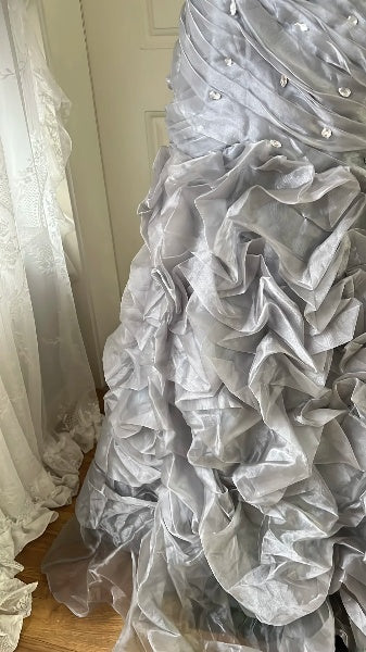 Abiballkleid Meerjungfrau-Schnitt herzförmiger Ausschnitt Grau mit Perlenstickerei langes elegantes Abendkleid für Damen RC0530