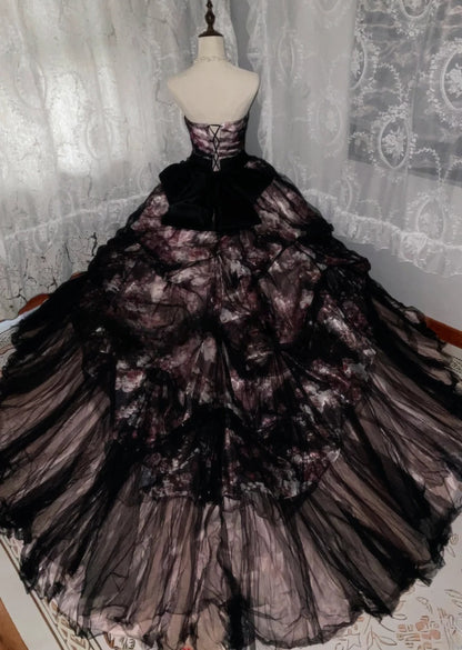 Ball Gown Sweet 16 Dress, Long Floral Strapless Tulle Lace Sweet Sixteen Birthday Party Dress RB9958