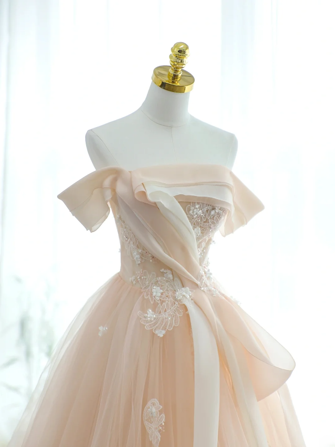 Robe de bal unique à épaules dénudées rose poudré ornée de perles, longue, pour quinceañera, Sweet 15 ou 16 ans, AS168