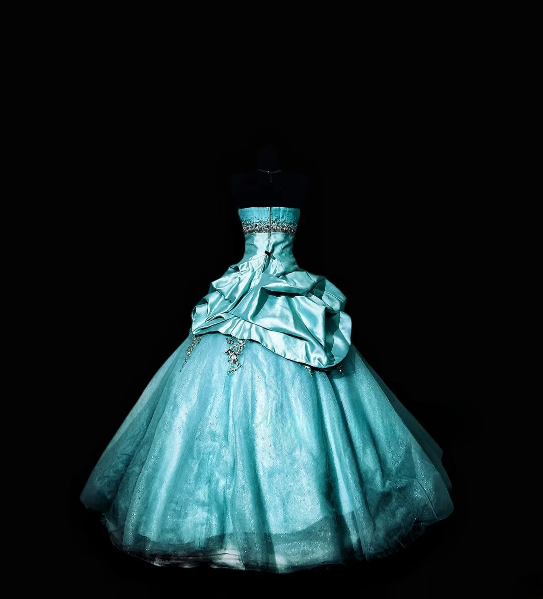 Modest Ball Gown Strapless Blue Tulle Long Quinceañera Dress Moda 2000 15 Quinceanera Dresses Ideas Sweet 16 Outfits RB7150