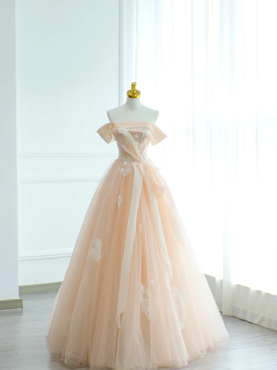 Robe de bal unique à épaules dénudées rose poudré ornée de perles, longue, pour quinceañera, Sweet 15 ou 16 ans, AS168