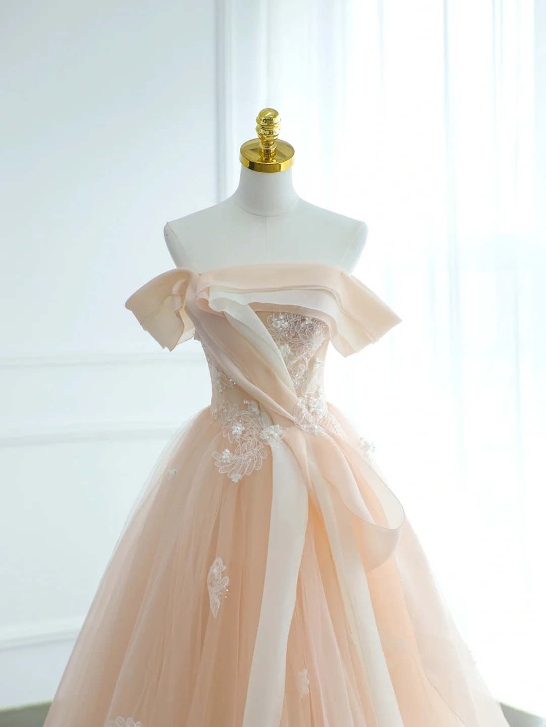 Robe de bal unique à épaules dénudées rose poudré ornée de perles, longue, pour quinceañera, Sweet 15 ou 16 ans, AS168