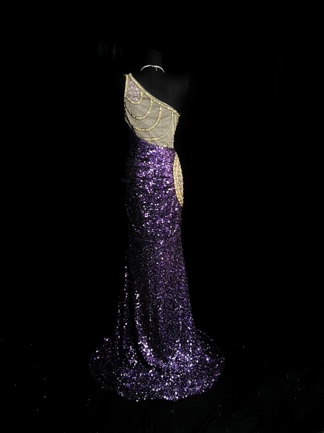 Sparkly Prom Dresses Mermaid One Shoulder Sequin Purple With Beads Sleeveless Long Formal Outfits RB5978