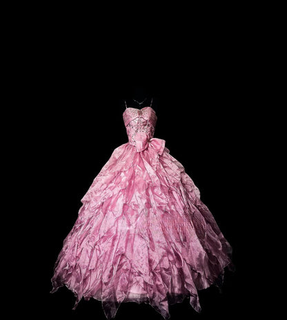 Beautiful Ball Gown Spaghetti Strap Pink With Tiered Layers Long Prom Dress Formal Dress Party Dresses RB7152