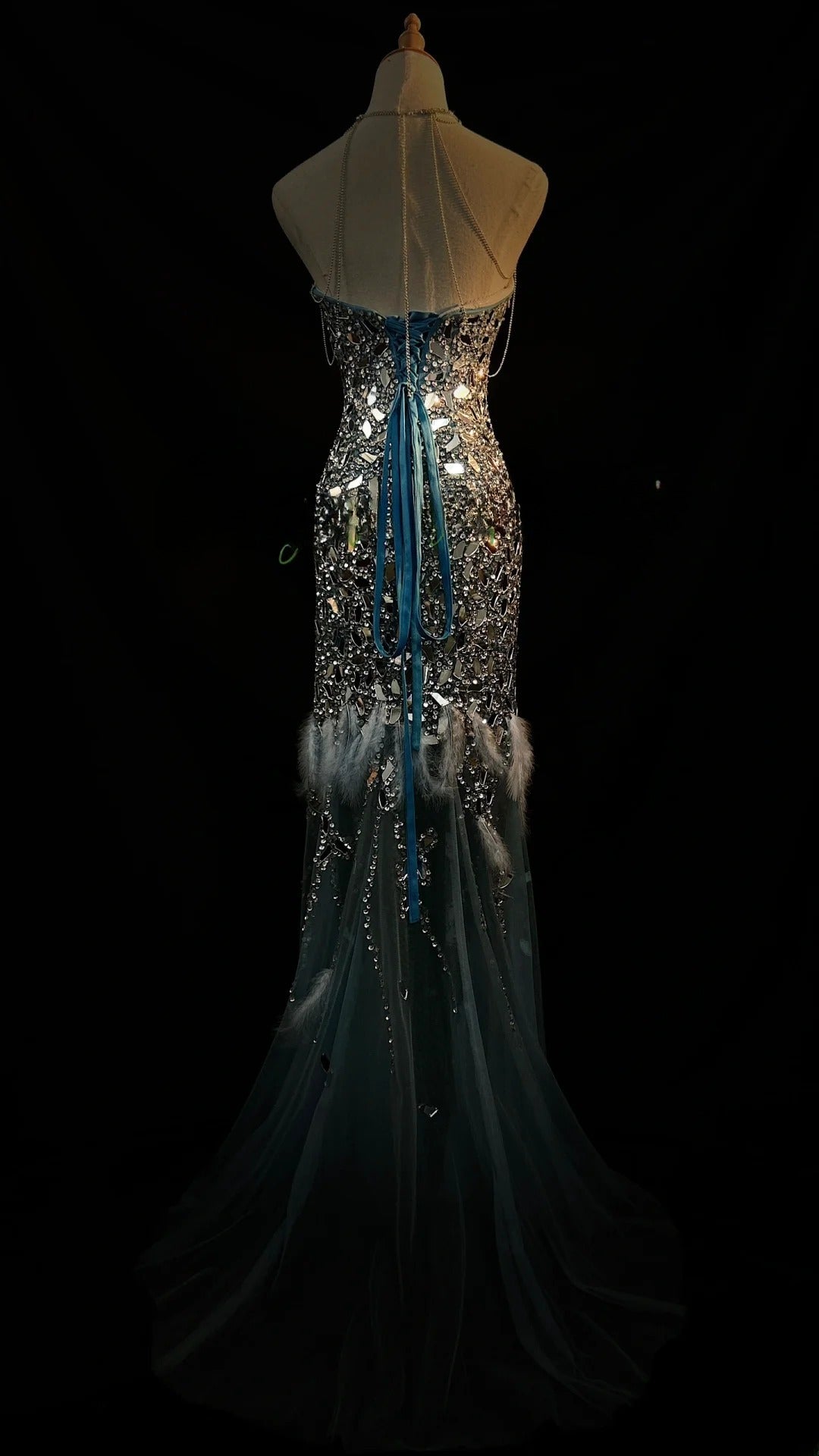 Vintage Prom Dresses Mermaid Sweetheart  Light Sky Blue With Crystals Sleeveless Long Evening Formal Outfits RB3603