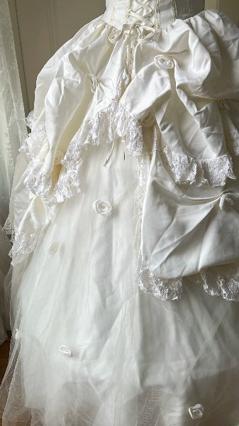 Chic Wedding Dress Ball Gown Square Neck White Tulle With Short Sleeves Summer Bridal Gown RC0532