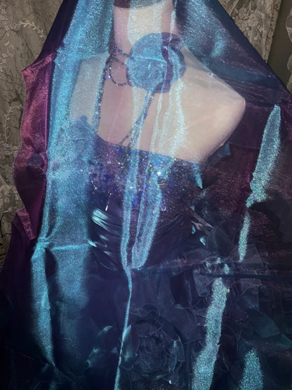 Gothic Strapless Sweet 16 Ball Gown, Blue & Purple Layered Tulle Long Sweet Sixteen Formal Dress RB9961