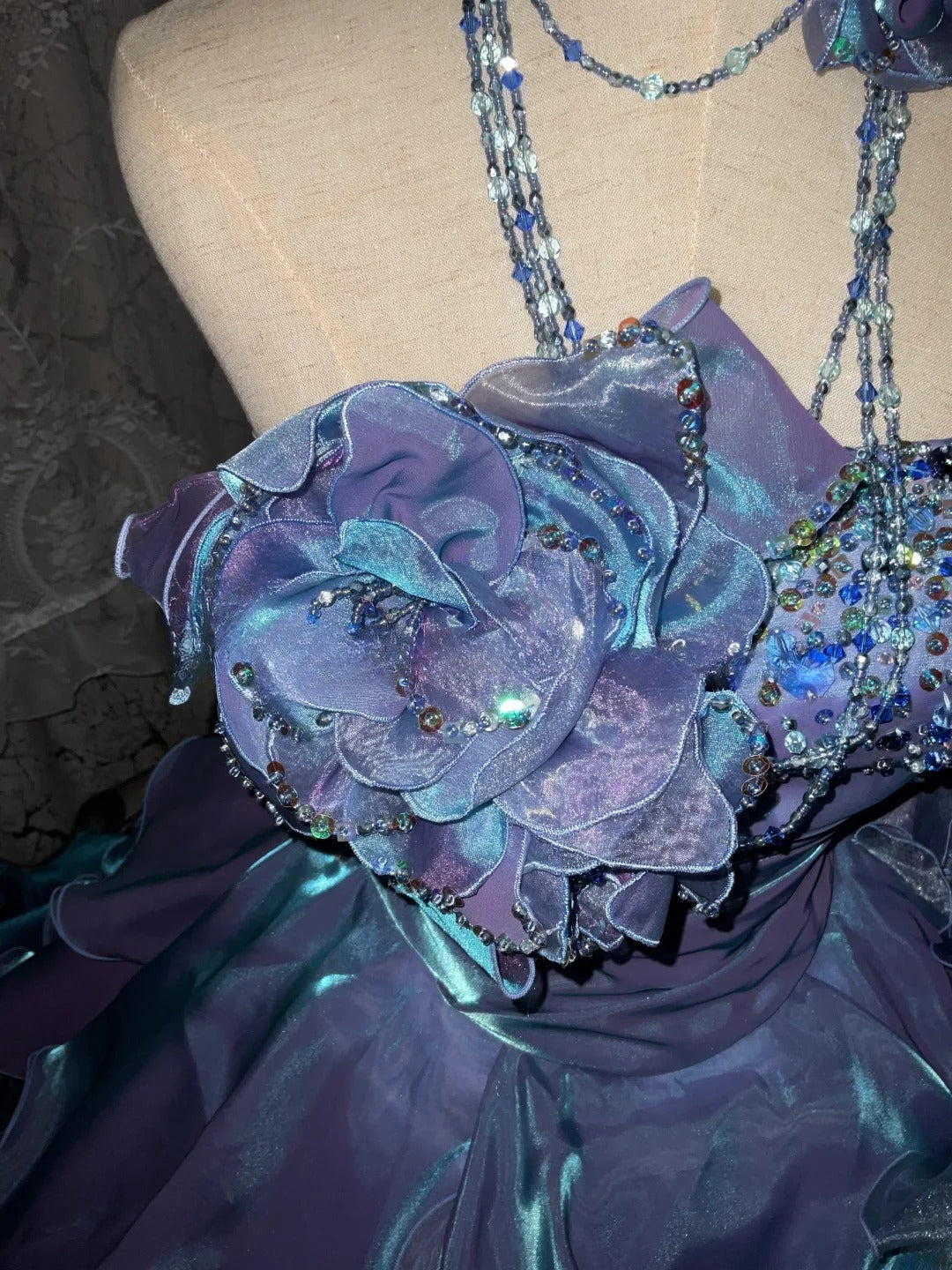 Gothic Strapless Sweet 16 Ball Gown, Blue & Purple Layered Tulle Long Sweet Sixteen Formal Dress RB9961