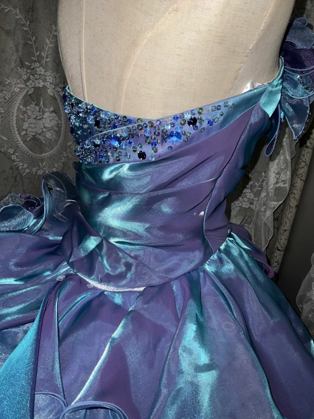 Gothic Strapless Sweet 16 Ball Gown, Blue & Purple Layered Tulle Long Sweet Sixteen Formal Dress RB9961