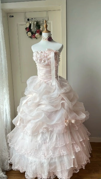 Elegantes langes trägerloses Ballkleid für den 16. Geburtstag, hellrosa Sweet-Sixteen-Partykleid RC0534