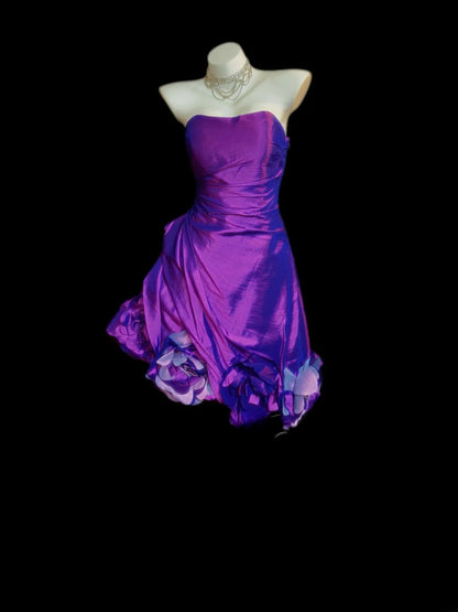 Vintage Sheath Strapless Purple Taffeta Dress 80s Matric Mini Graduation Hoco Dresses Short Senior Birthday Homecoming Outfits RB3605