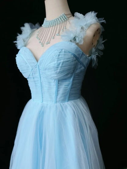 Princess Ball Gown Sweetheart Blue Tulle Knee Length 16th Birthday Gown Homecoming Dresses Ideas Hoco Outfits RB5980