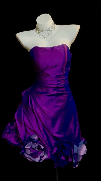 Vintage Sheath Strapless Purple Taffeta Dress 80s Matric Mini Graduation Hoco Dresses Short Senior Birthday Homecoming Outfits RB3605