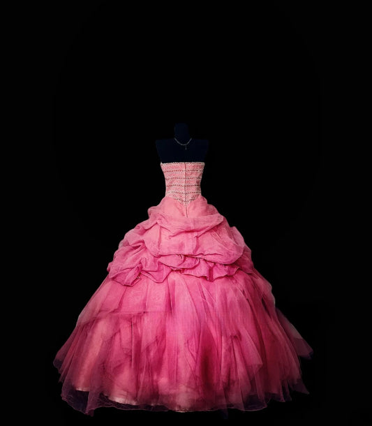 Modest Ball Gown Strapless Pink Tulle Long Quinceañera Dress Moda 2000 15 Quinceanera Dresses Ideas Sweet 16 Outfits RB7154