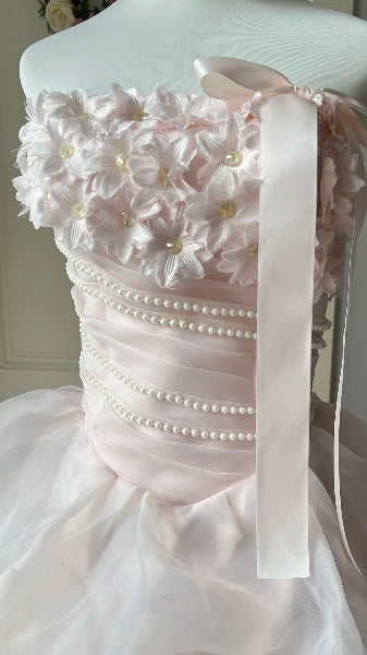 Elegantes langes trägerloses Ballkleid für den 16. Geburtstag, hellrosa Sweet-Sixteen-Partykleid RC0534