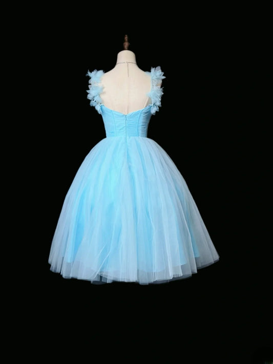 Princess Ball Gown Sweetheart Blue Tulle Knee Length 16th Birthday Gown Homecoming Dresses Ideas Hoco Outfits RB5980