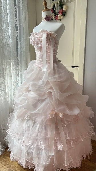 Elegantes langes trägerloses Ballkleid für den 16. Geburtstag, hellrosa Sweet-Sixteen-Partykleid RC0534