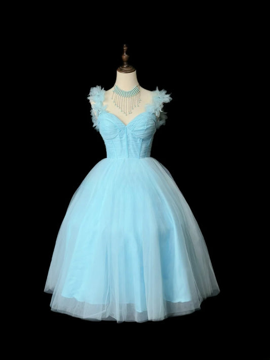Princess Ball Gown Sweetheart Blue Tulle Knee Length 16th Birthday Gown Homecoming Dresses Ideas Hoco Outfits RB5980