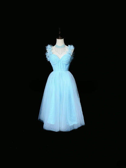 Princess Ball Gown Sweetheart Blue Tulle Knee Length 16th Birthday Gown Homecoming Dresses Ideas Hoco Outfits RB5980