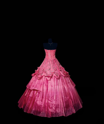 Modest Ball Gown Strapless Pink Satin Long Quinceañera Dress Moda 2000 15 Quinceanera Dresses Ideas Sweet 16 Outfits RB7155