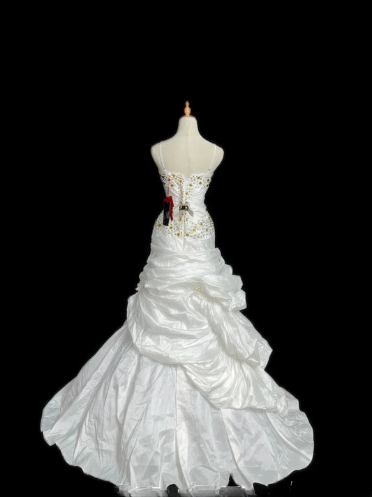 Vintage Princess Wedding Dress Mermaid Spaghetti Strap White With Beading Brides Gown Long Bridal Dress RB5809