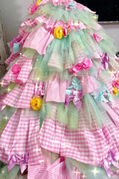 Gothic Strapless Sweet 16 Ball Gown, Pink & Green Layered Tulle Long Sweet Sixteen Formal Dress RB9962