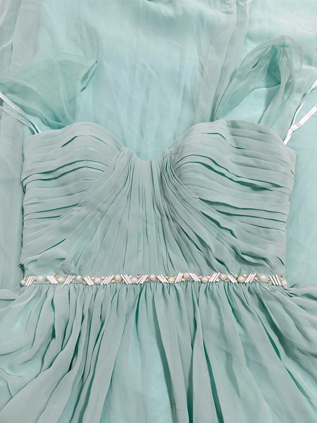 Simple Prom Dresses A line Sweetheart Blue Chiffon With Beads Sleeveless Long Formal Outfits RB5981