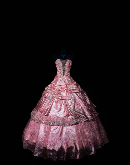 Modest Ball Gown Strapless Pink Taffeta Long Quinceañera Dress Moda 2000 15 Quinceanera Dresses Ideas Sweet 16 Outfits RB7156