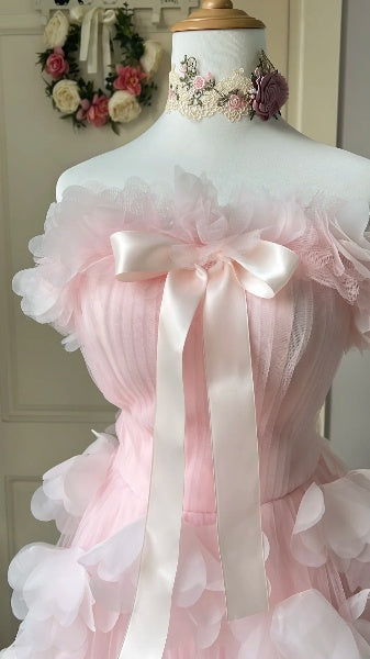 Hoco Dress Ball Gown Strapless Pink Tulle Short Homecoming Birthday Party Dress RC0536