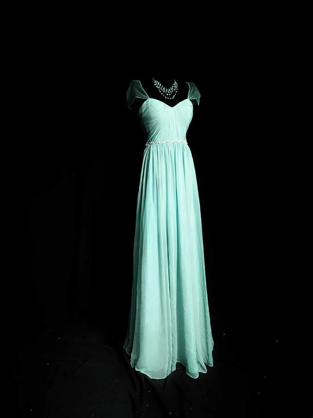 Simple Prom Dresses A line Sweetheart Blue Chiffon With Beads Sleeveless Long Formal Outfits RB5981