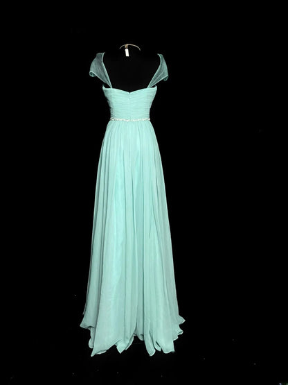 Simple Prom Dresses A line Sweetheart Blue Chiffon With Beads Sleeveless Long Formal Outfits RB5981