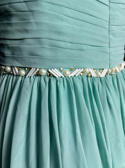 Simple Prom Dresses A line Sweetheart Blue Chiffon With Beads Sleeveless Long Formal Outfits RB5981