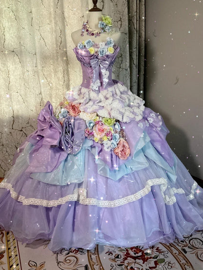 Cute Sweet 16 Dress Lilac Sweetheart Ball Gown With 3D Flowers Tiered Layers Sweet Sixteen Dress RB9964