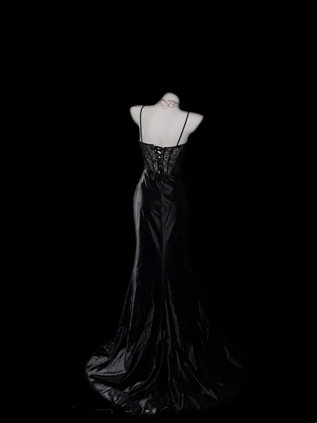 Vintage Prom Dresses Mermaid Spaghetti Strap Black Tie Dress Sleeveless Long Evening Formal Outfits RB3606