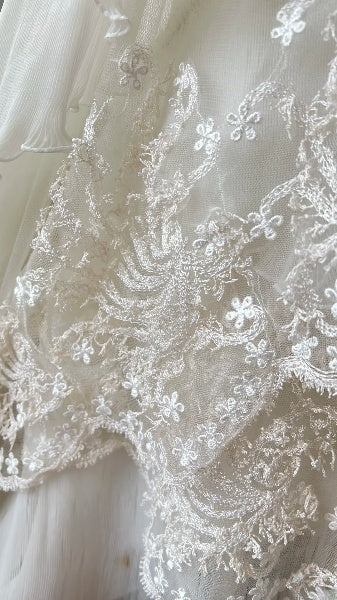 Chic Wedding Dress Mermaid Strapless White Tulle With Tiered Layers Summer Bridal Gown RC0539