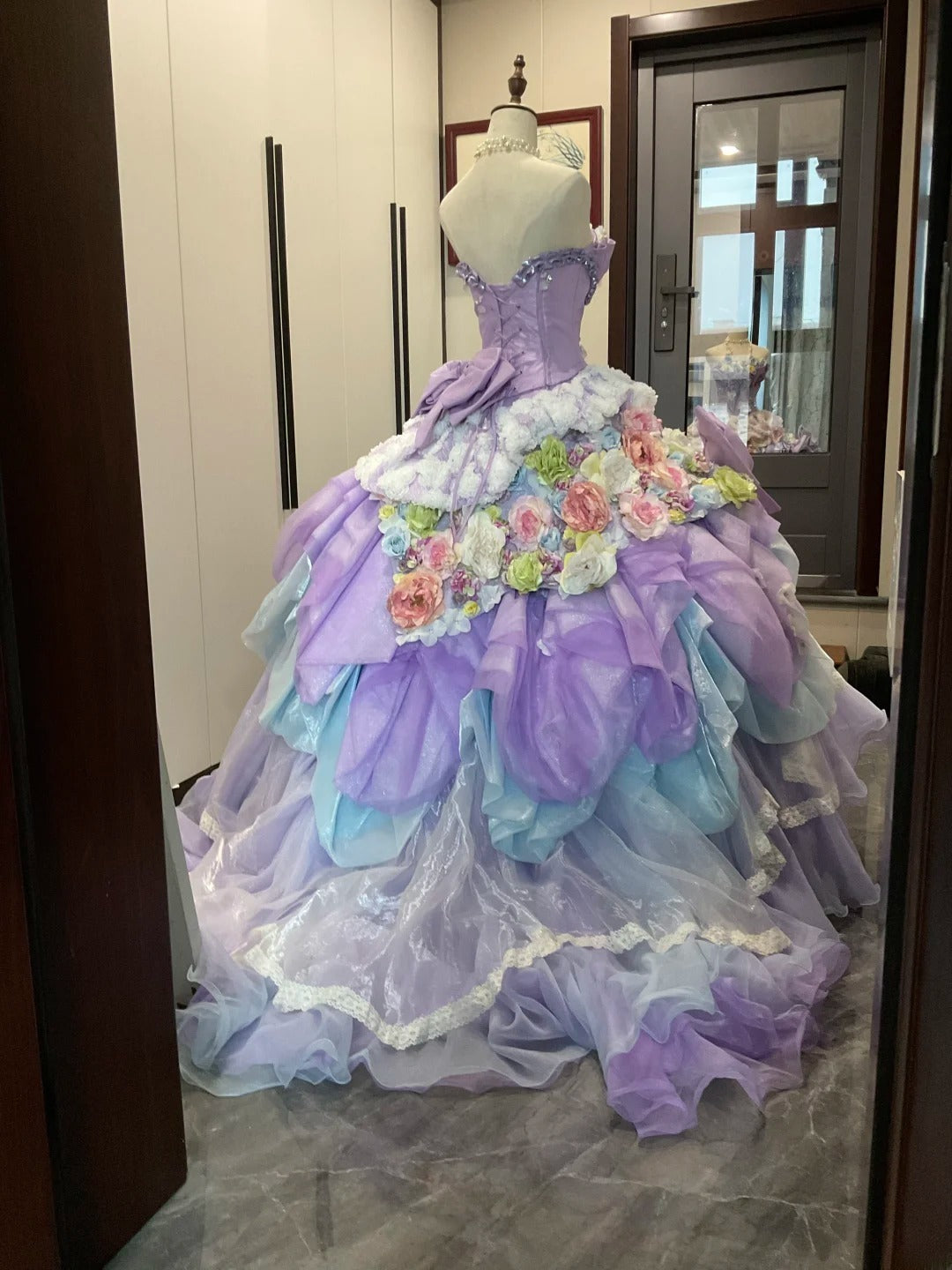 Cute Sweet 16 Dress Lilac Sweetheart Ball Gown With 3D Flowers Tiered Layers Sweet Sixteen Dress RB9964