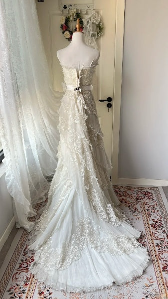 Chic Wedding Dress Mermaid Strapless White Tulle With Tiered Layers Summer Bridal Gown RC0539