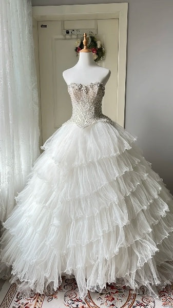 Elegantes Sweet-16-Kleid, langes herzförmiges Ballkleid aus weißem Tüll für die Sweet-Sixteen-Party, Geburtstagskleider RC0540