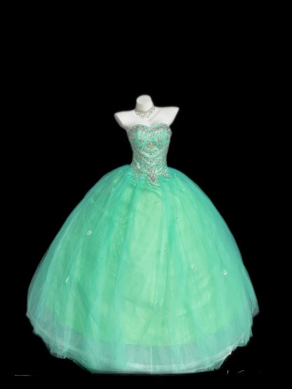 Prinzessin Ballkleid Trägerlos Grün Tüll Lang mit Perlen Korsett Enganliegend Sweet 16 Kleider Seventeen Quince Kleid RB3607