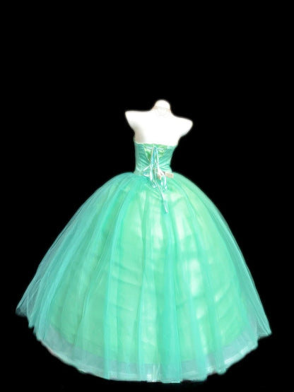 Prinzessin Ballkleid Trägerlos Grün Tüll Lang mit Perlen Korsett Enganliegend Sweet 16 Kleider Seventeen Quince Kleid RB3607