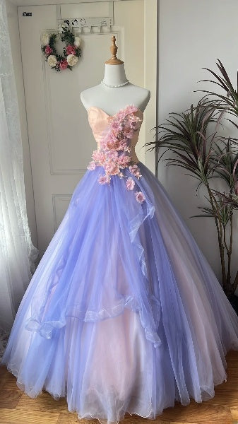 Elegant Sweet 16 Dress Long Sweetheart With Pink Flowers Ball Gown Sweet Sixteen Party Birthday Dresses RC0537