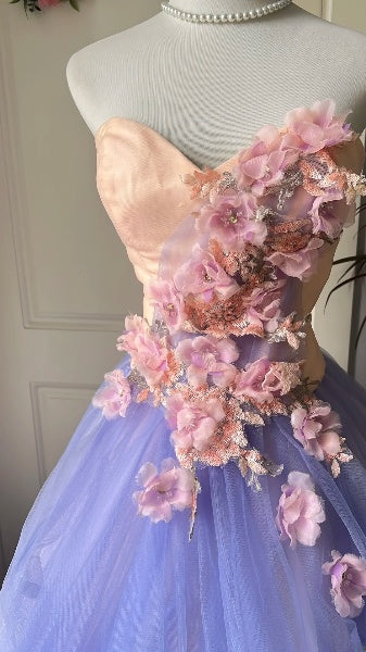 Elegant Sweet 16 Dress Long Sweetheart With Pink Flowers Ball Gown Sweet Sixteen Party Birthday Dresses RC0537