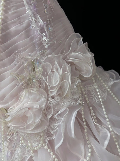 Beautiful Mermaid Sweetheart Pink Tulle With Tiered Layers Prom Dress Formal Outfits Party Dresses RB7577