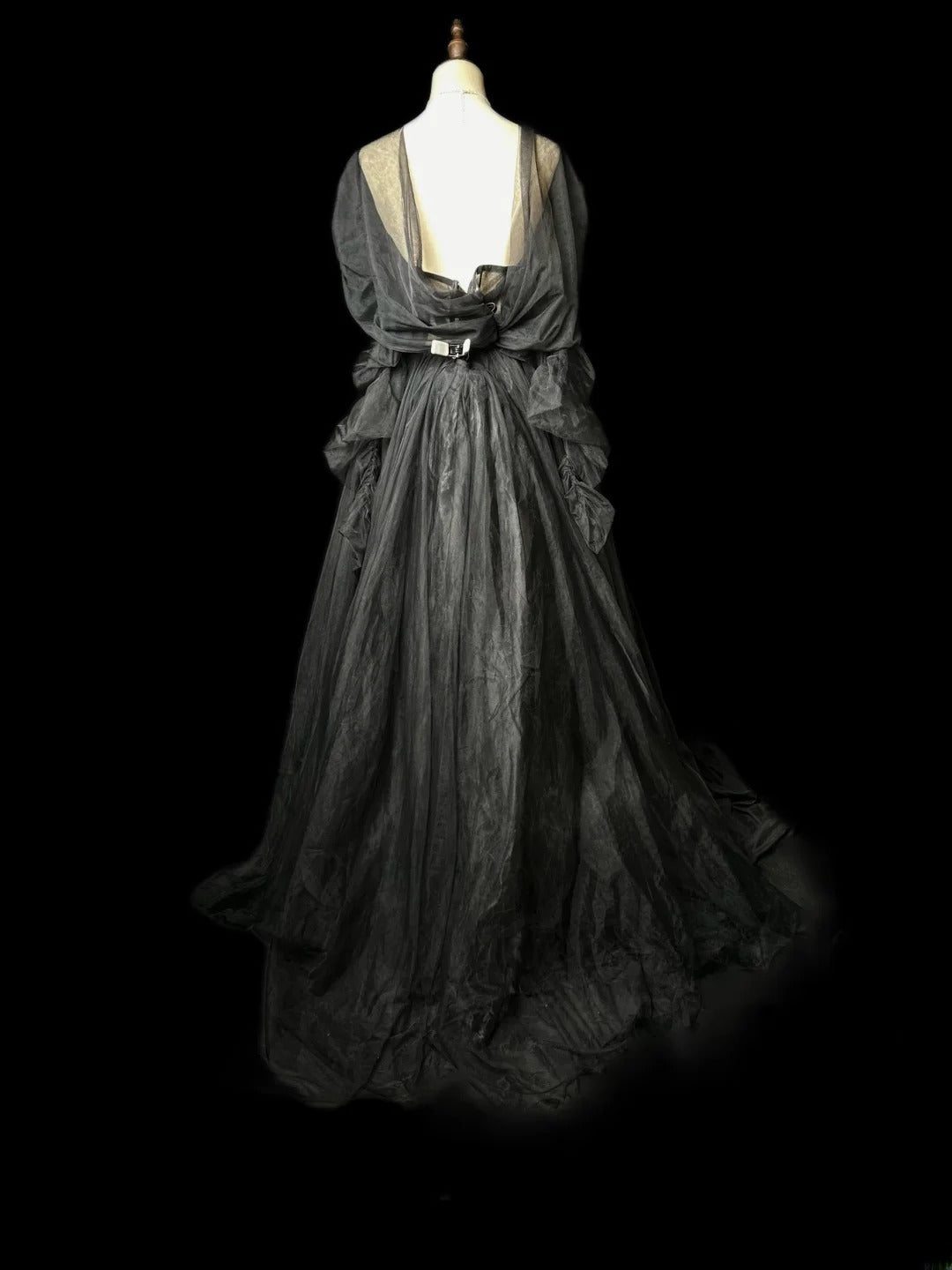 Vintage Prom Dresses A line Sweetheart Tulle Black Tie Dress With Sleeves Long Party Gown Formal Outfits RB5984