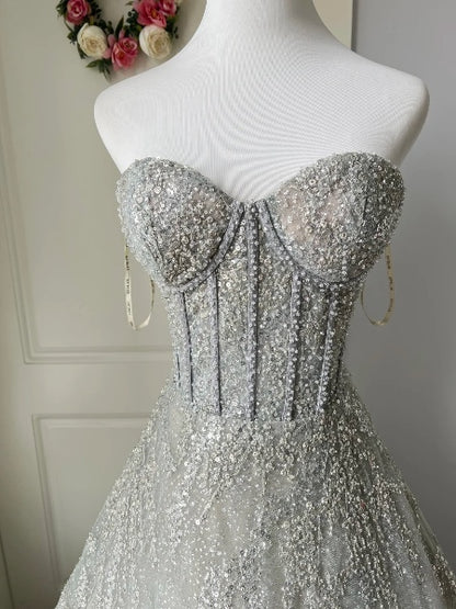 Elegant Sweet 16 Dress Long Sweetheart Silver Gray Ball Gown Sweet Sixteen Party Birthday Dresses RC0538