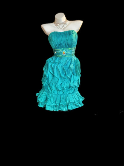 Vintage Sheath Strapless Blue Taffeta Dress 80s Matric Mini Graduation Hoco Dresses Short Senior Birthday Homecoming Outfits RB3608
