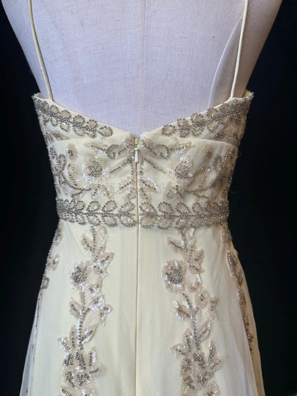 Sparkly Prom Dresses A line Spaghetti Strap Yellow Chiffon With Lace Sleeveless Long Formal Outfits RB5985