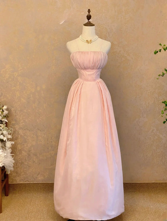 Elegant A Line Spaghetti Straps Pink Prom Dress Floor Length For Women Evening Party Gown RB9114